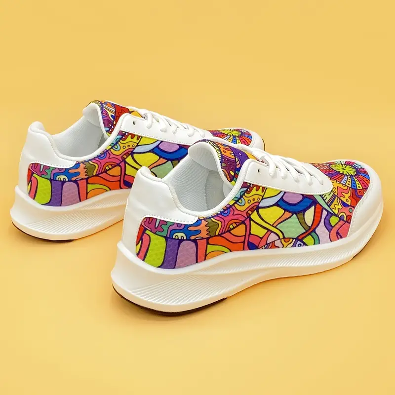 Hand Drawn Print Lightweight Soft Sole Sneakers Breathable - Temu