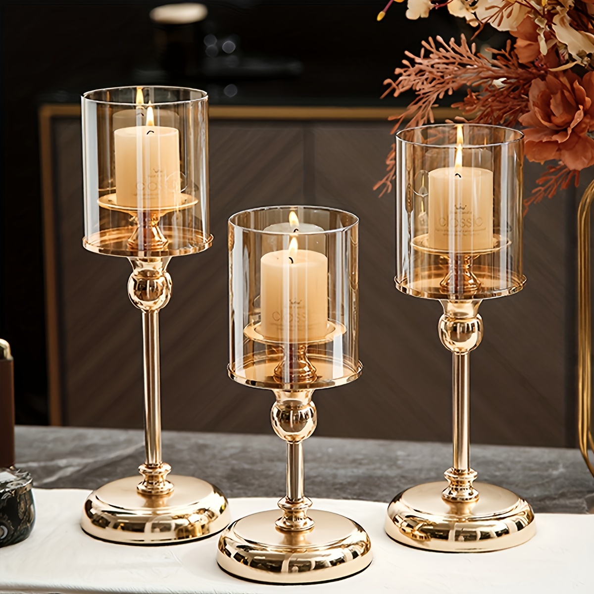Portavelas de cristal para velas de té, portavelas cilíndrico transparente  para decoración de centro de mesa, portavelas de vidrio de huracán para