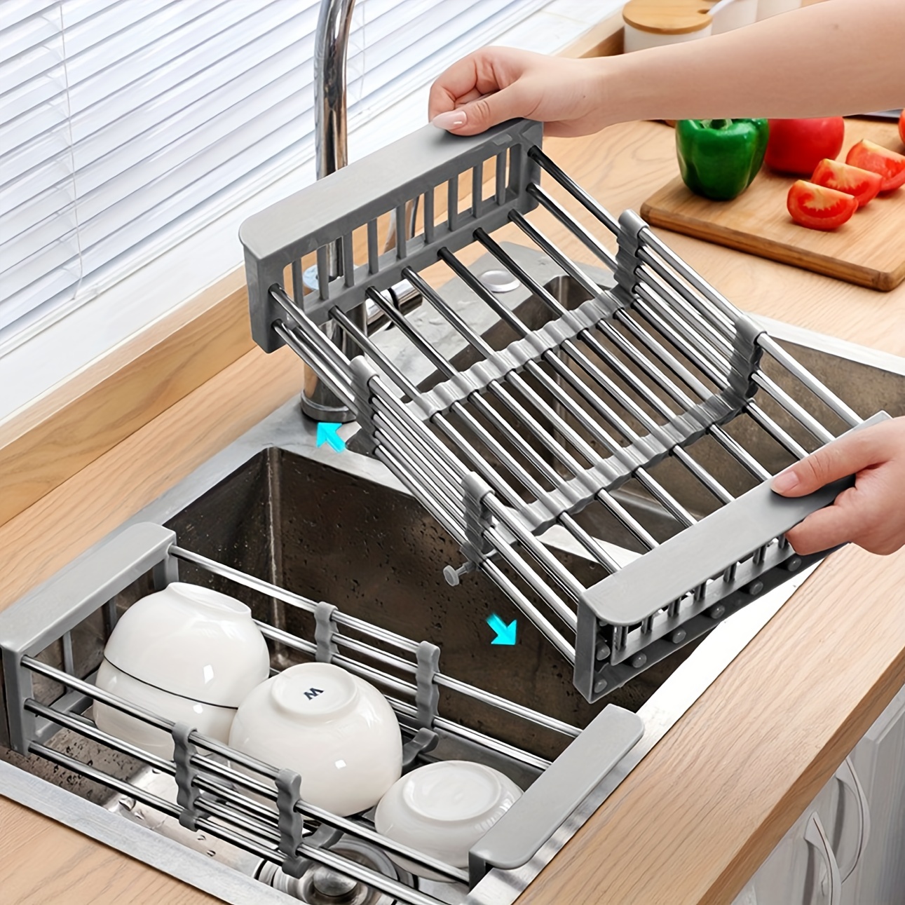 Dish Drying Rack for Kitchen Sink Telescopic Sink Dish Rack Drain Drying  Basket Bowl Plate Cup Dish Drainer Holder Tableware Storage-Pink