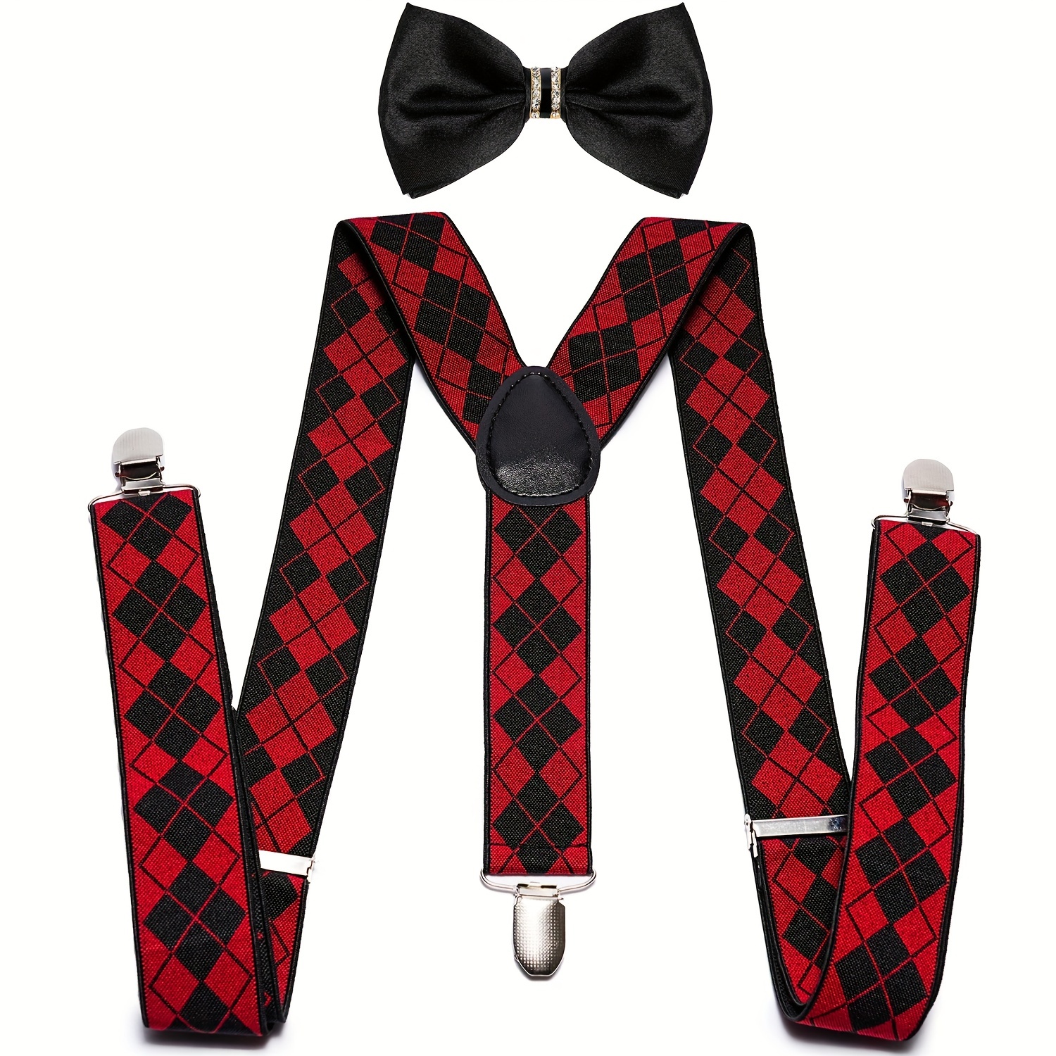 Mens Adjustable Clips Y Type Suspender With Bowtie Set For Wedding