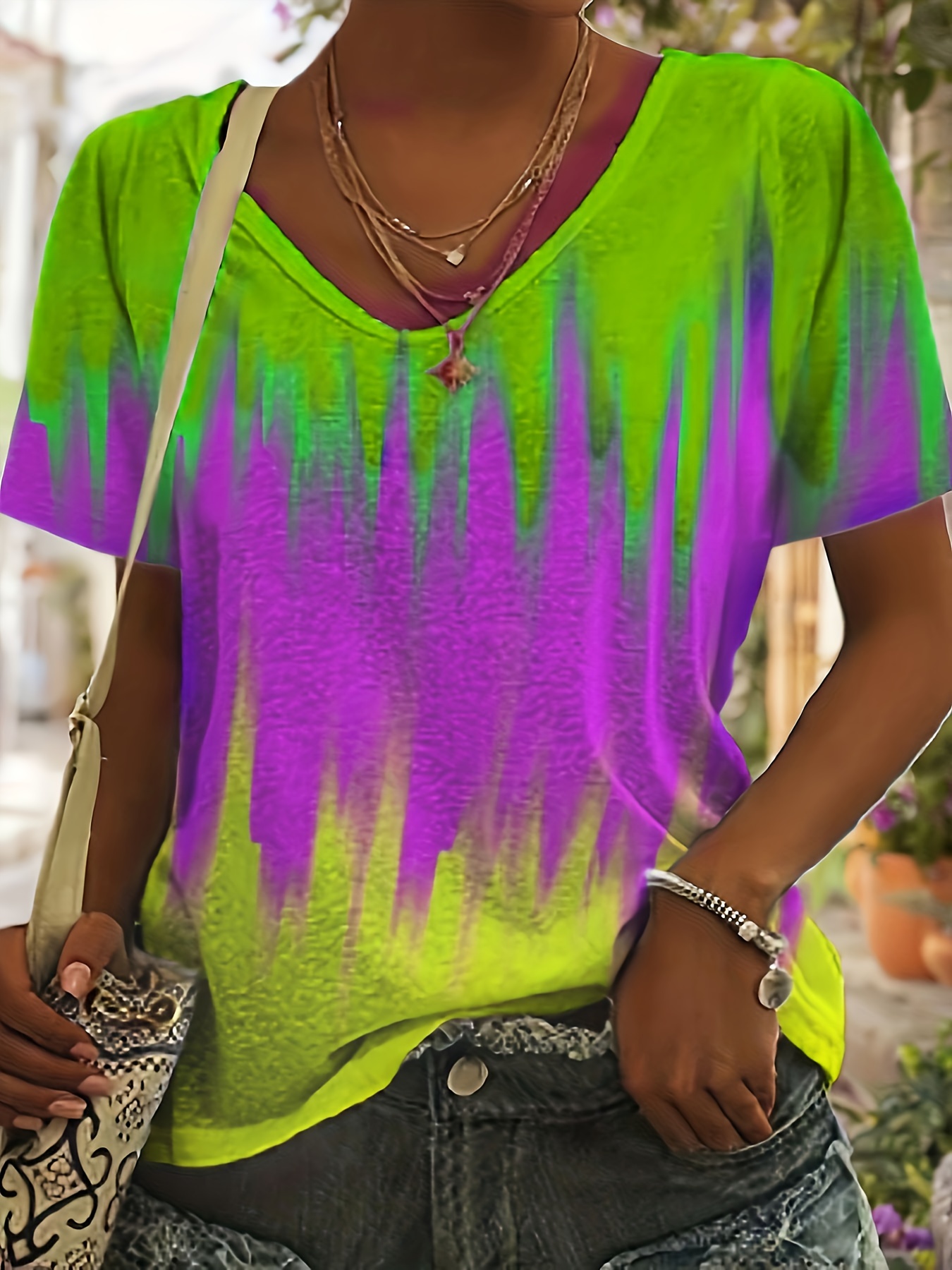 Tie Dye Longline T shirt Asymmetrical V Neck Short Sleeve T - Temu