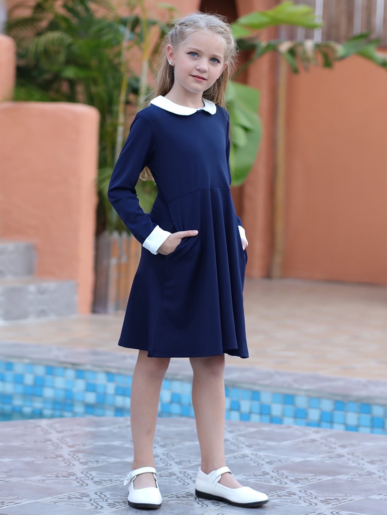 princess polly baby blue dress Cider Cotton-blend Peter Pan Collar Puff Sleeve Check Smock Drawstring Mini  Dress main image 1