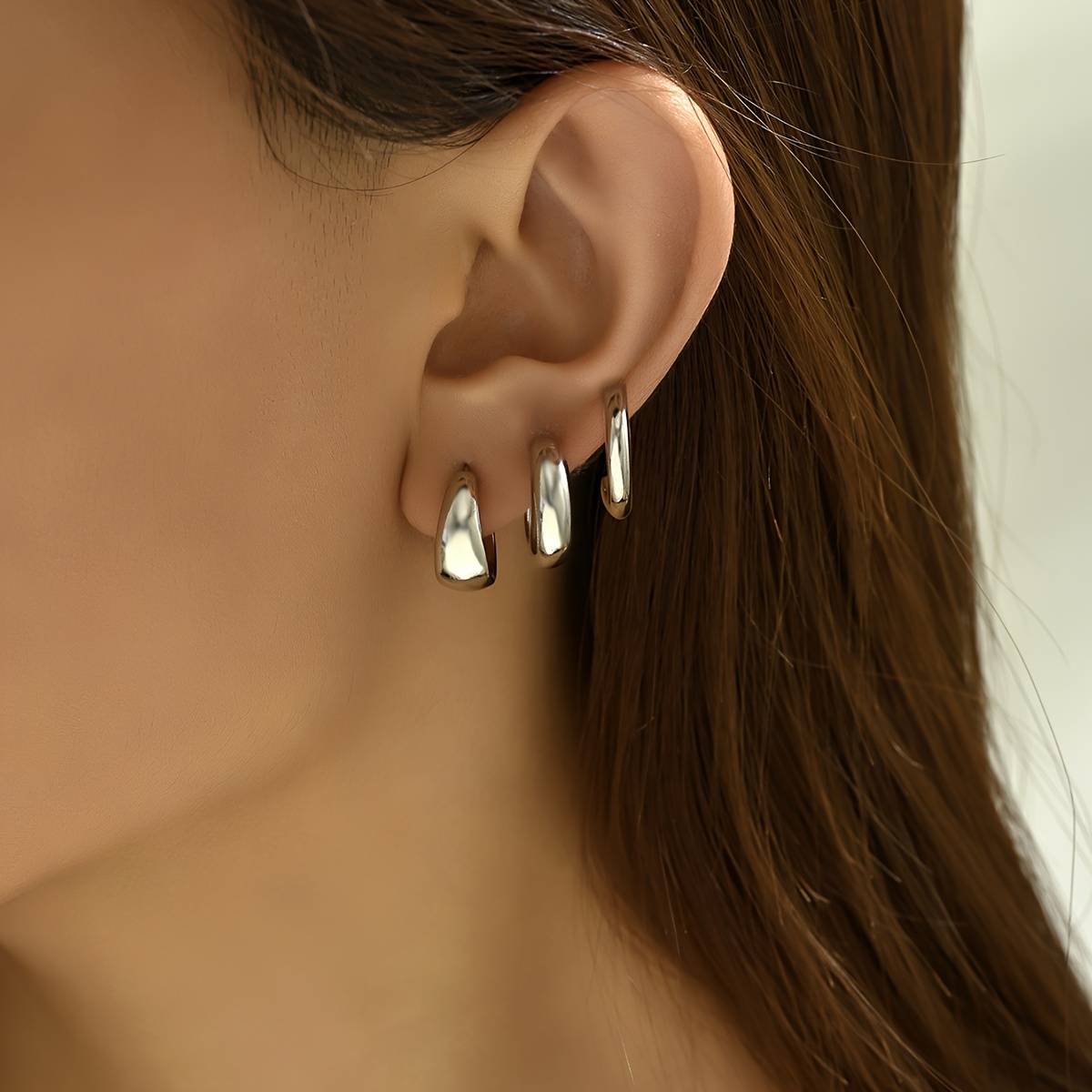 

12pcs/set Trendy Design Classic Minimalist C-shaped Hoop Earrings Set Zinc Alloy Metal Glossy Surface Hoop Earrings Set