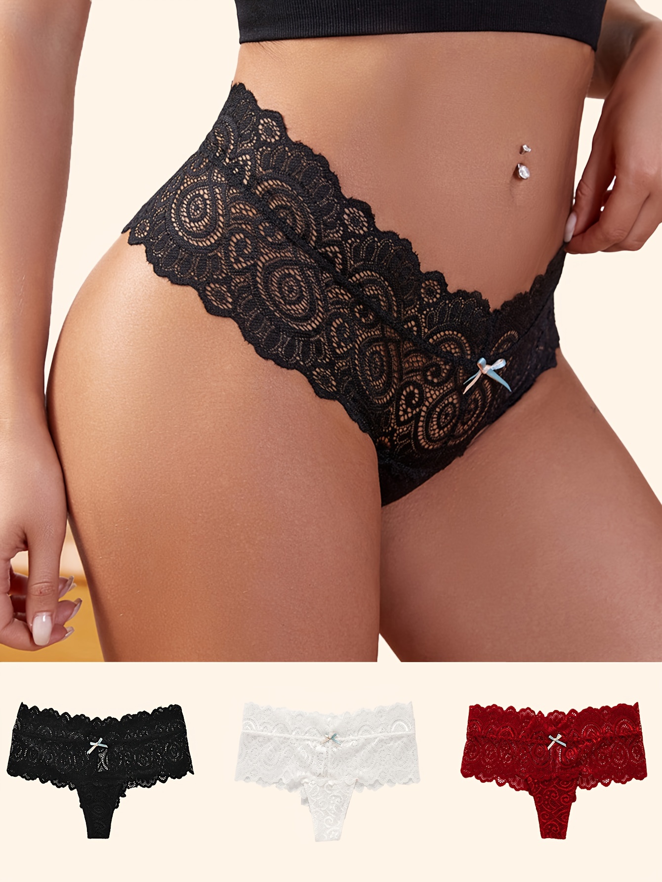 Women's Breathable Sexy Lace Cheeky Panties Comfort Hollow - Temu