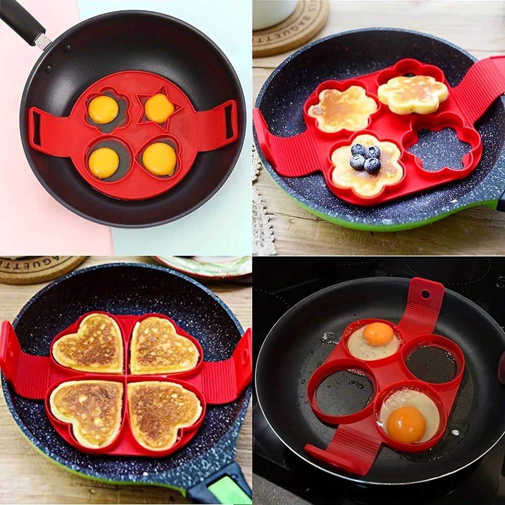 4Pcs Red Silicone Fried Egg Pancake Ring Omelette Fried Egg Round