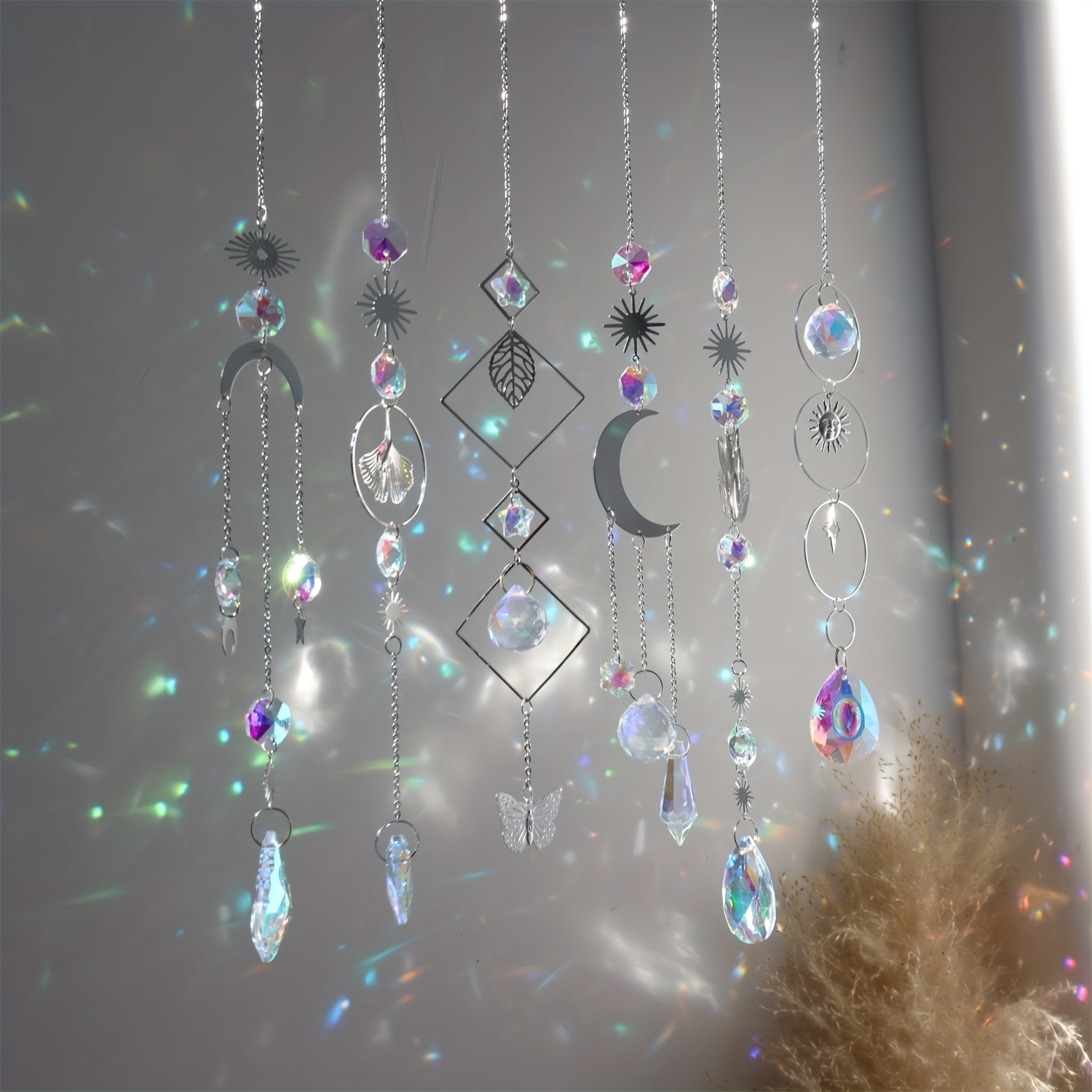 Attrape-soleil en cristal lune/étoile/cœur, prisme de perles pointues  colorées, décor suspendu de fenêtre Aurora – GoJeek