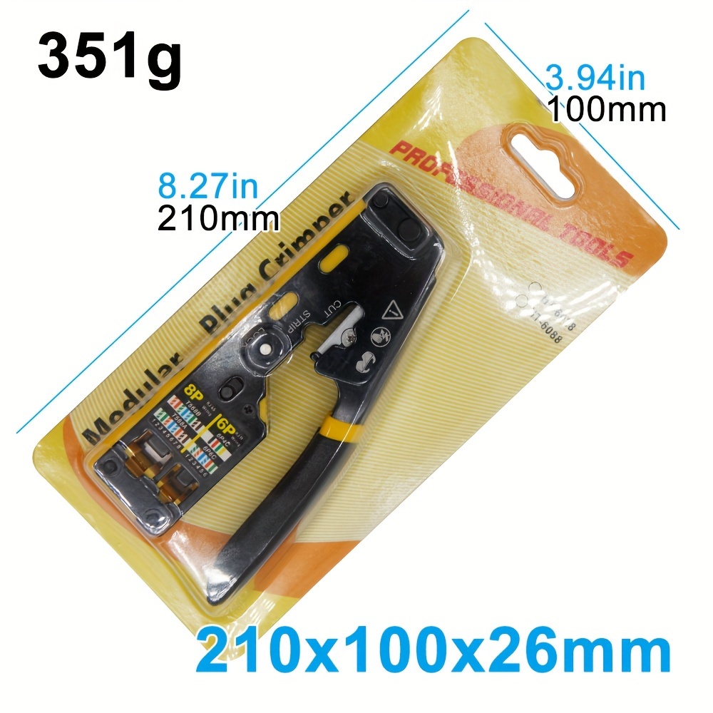 TEMU 1pc Ez-type Rj45 Network Crimper, 3-in-1 Crimp/cut/strip Lan /7/6a/6/5e (stp/utp) & Rj11/12 Tel Modular Connector Ethernet Wire Tool