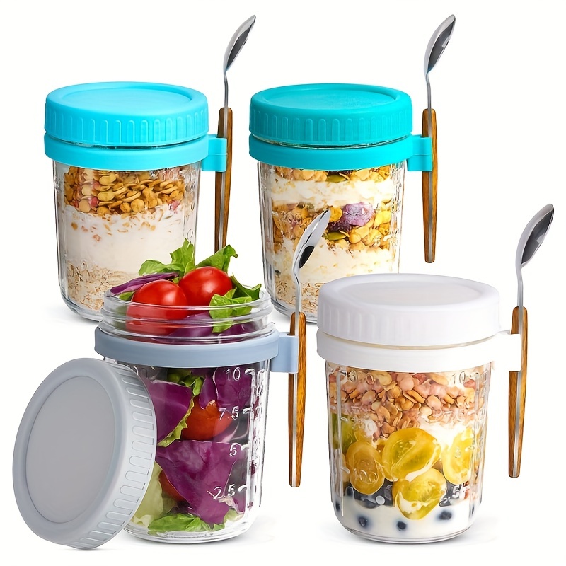 Overnight Oats Containers With Lids And Spoons, Glass Overnight Oats Jars, Overnight  Oatmeal Jars, Food Storage Mason Jars, Kitchen Gadgets, Kitchen  Accessories, Back To School Supplies - Temu