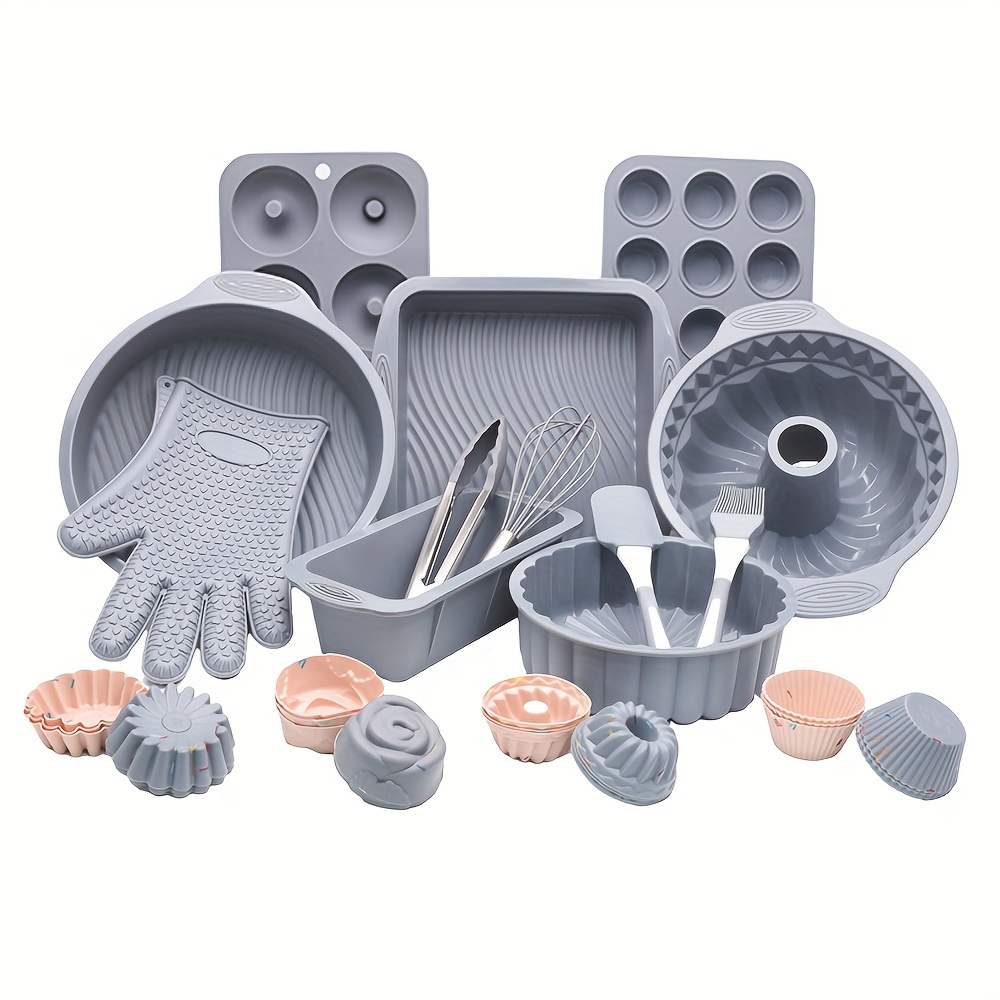 Kit de moldes de silicona para donas – Moldes antiadherentes de 12  agujeros, 5 bolsas de repostería y espátula – Apto para congelador, horno y