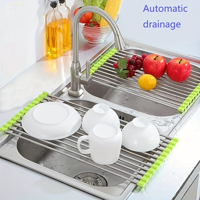 1pc Expandable Dish Drying Rack, Over Sink Dish Drying Rack, Draining  Dishes & Fruit Drain, Rustproof Stainless Steel For Kitchen