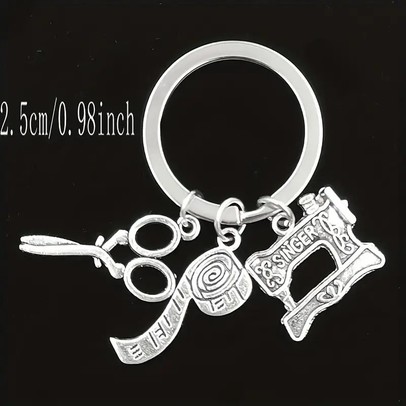 JewelryEveryday Sewing Machine, Scissors & Measuring Tape Keychain Gift Silver 25+