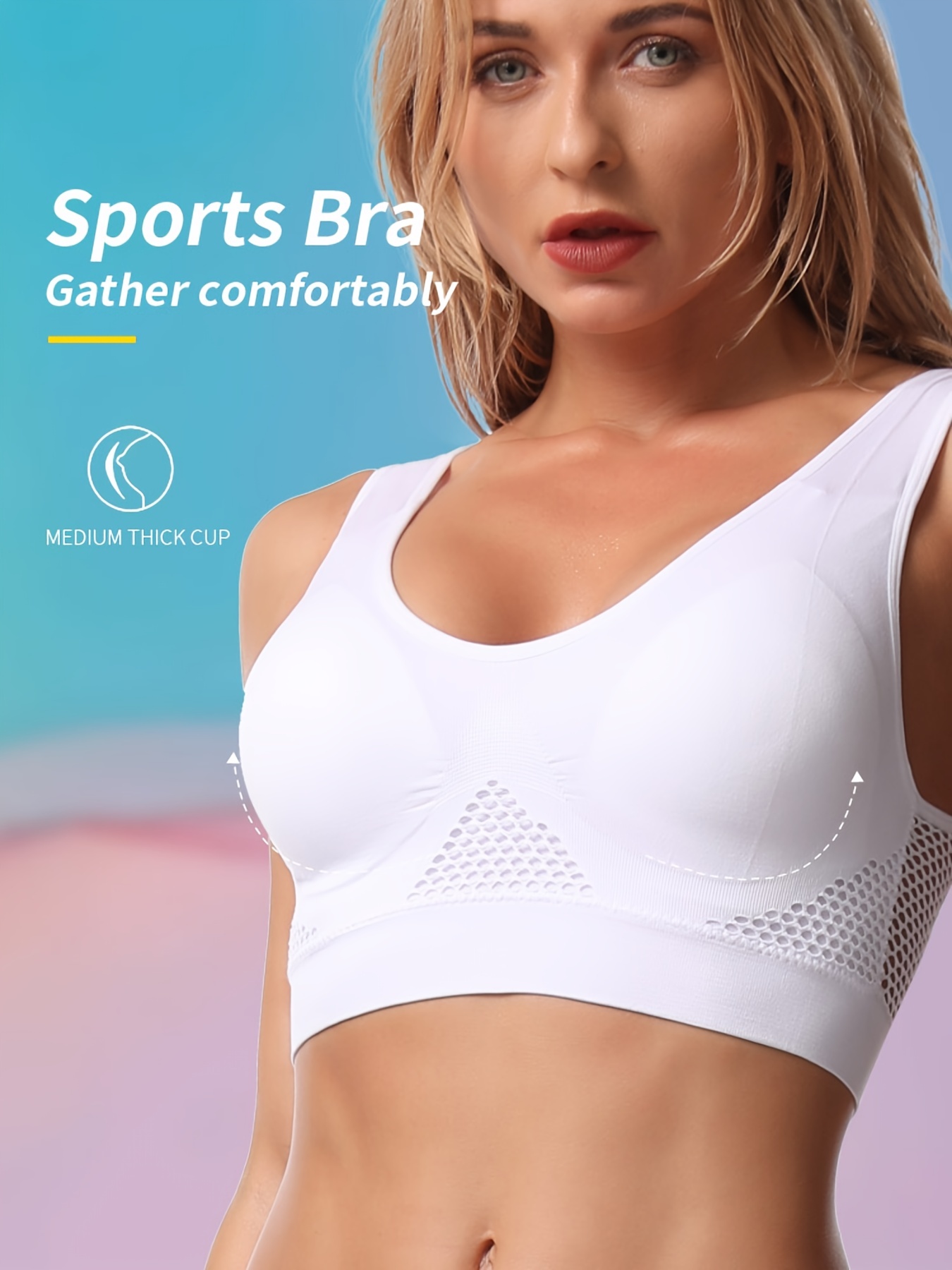 Womens Wireless Sports Bra Molded Cup Underwear Medium Support