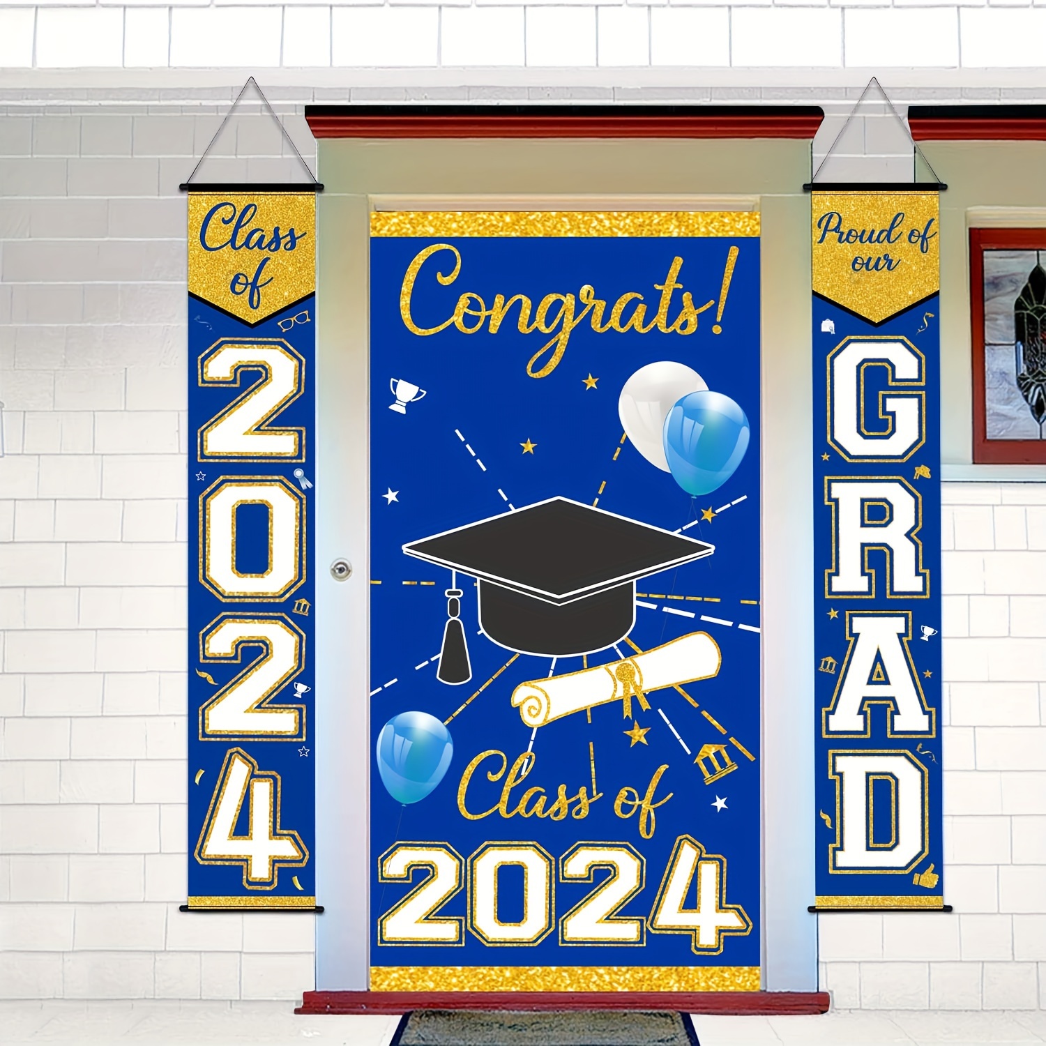 Graduation Decorations 2024 Banner Porch Sign Red Gold for Class of 2024 Graduates Party Supplies