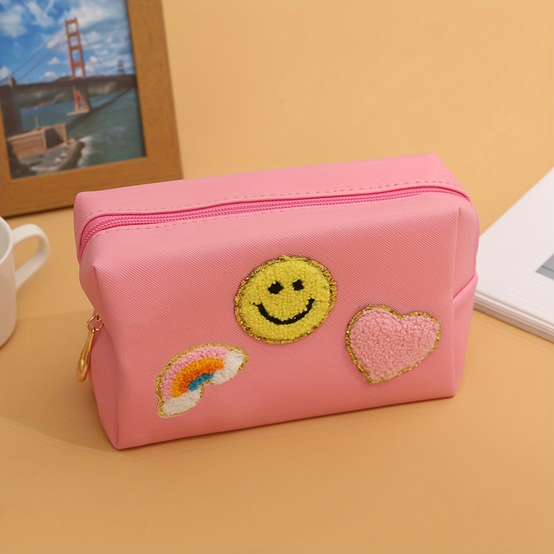 Preppy Makeup Pouch With Embroidered Patch Small Travel - Temu