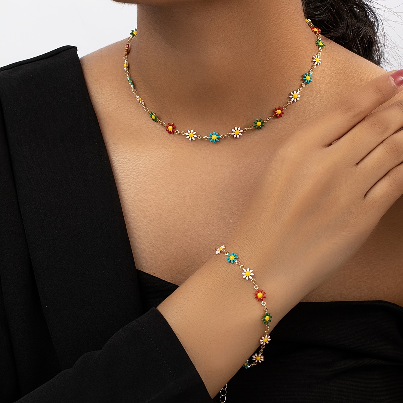 

Ensemble Collier, Bracelet Et Bijoux Mignons, Motif Tournesol Coloré, Plaqué Or 14 Carats, Assorti À Des Tenues Quotidiennes, Cadeau Doux Pour Femme