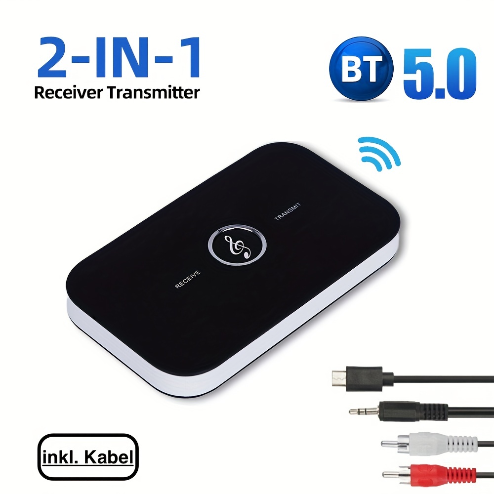 Wireless 5.0 Transmitter Receiver, 2-in-1 Wireless Audio Adapter, 3.5mm AUX  RCA Adapter For TV PC Headphones Car Home Stereo System
