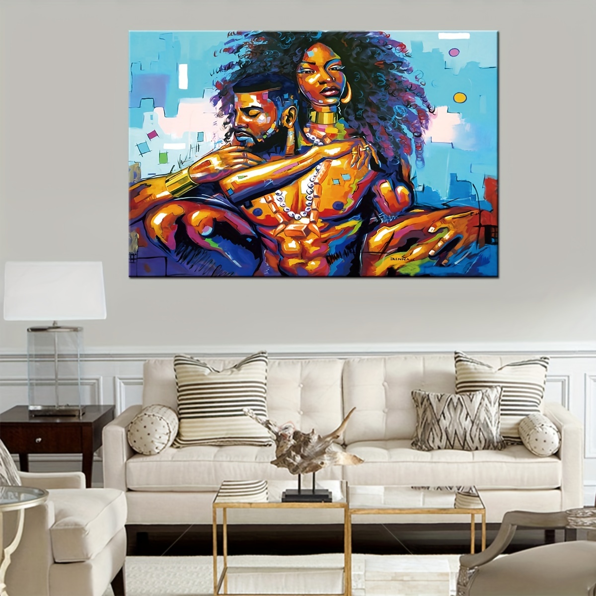 Framed Abstract Pop Black Art African American Wall Art Afro Woman Painting  on Canvas Print Wall Picture for Living Room Bedroom Wall Decor