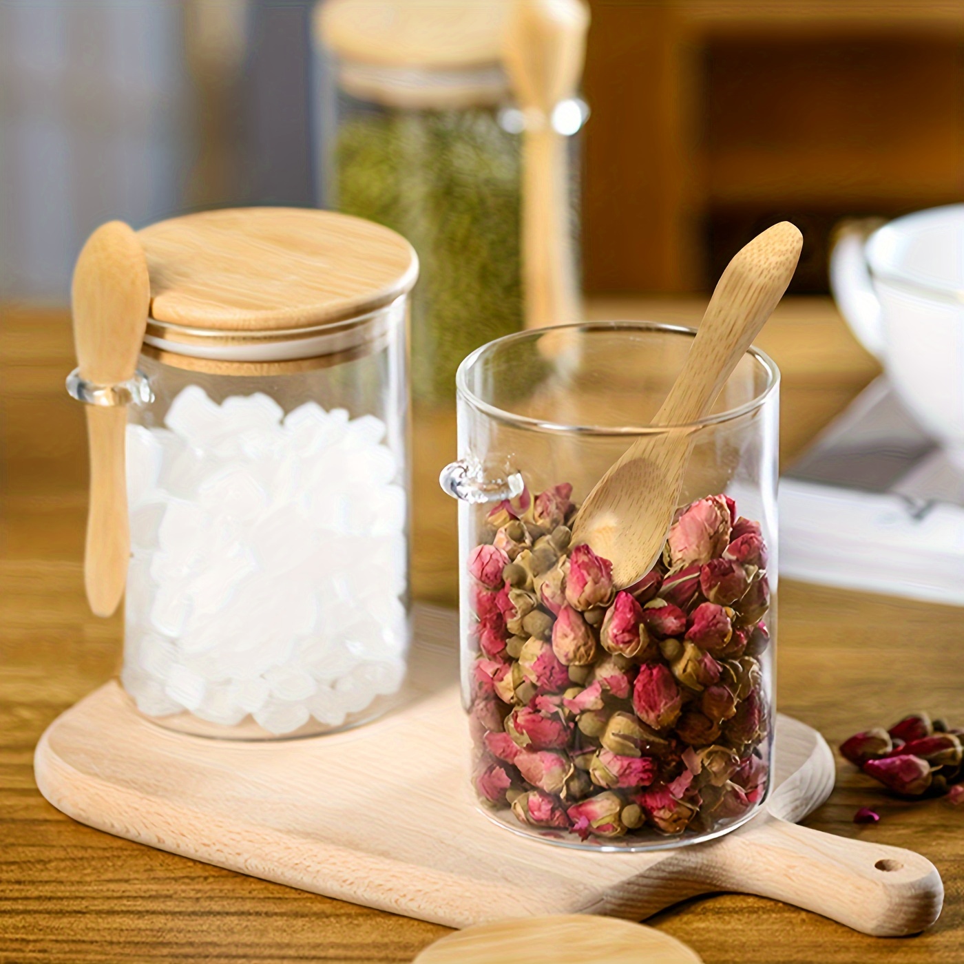 Round Glass Airtight Jar Seasoning Jars With Bamboo Lids And - Temu