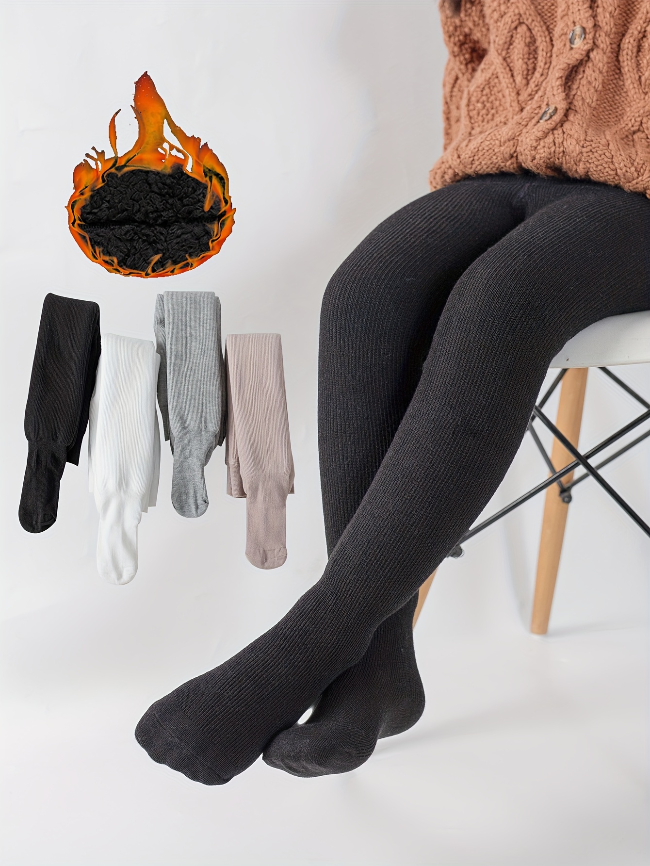 Women's Rib Kint Leggings Fleece Inside Ribbed Knitting Pantyhose
