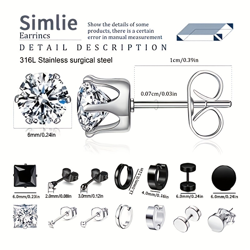 24pcs Set Men's Punk Creative Stainless Steel Earrings