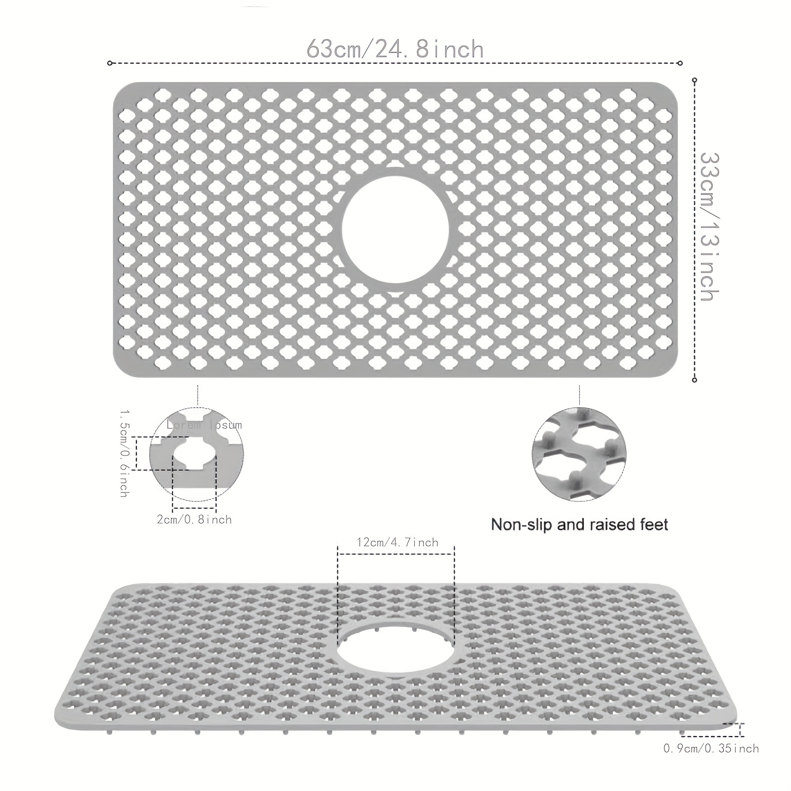 Silicone Sink Mat, Kitchen Sink Protector Folding Heat Resistant Non-slip  For Bottom Of Farmhouse Stainless Steel Porcelain Sink, 13.5 X 13.5''  (grey)