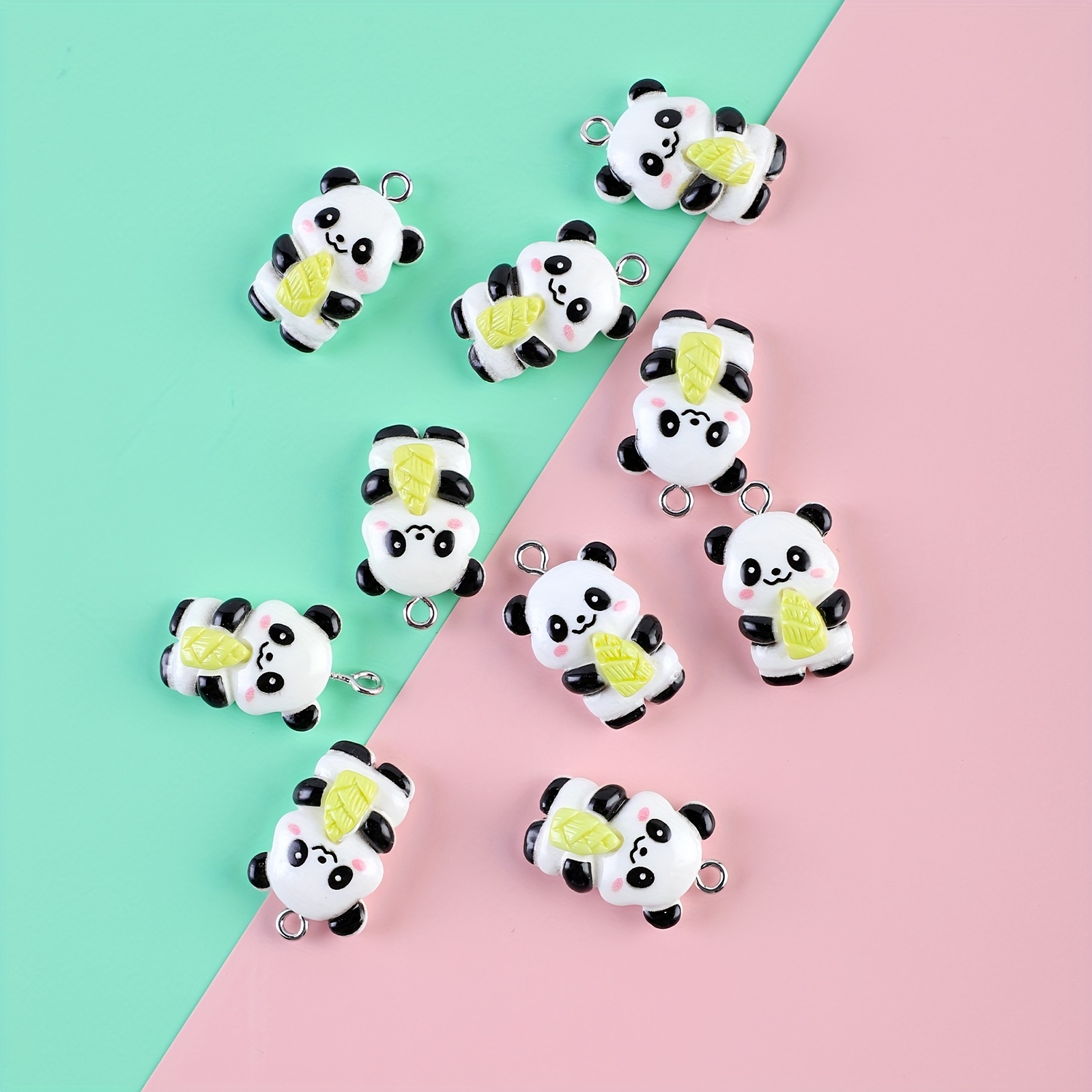

10pc Cartoon Bright Panda Holding Bamboo Asparagus Pendant Cute Animal Panda Resin Charms For Diy Jewelry Hanging Ornament Earrings Pendant Resin Accessories
