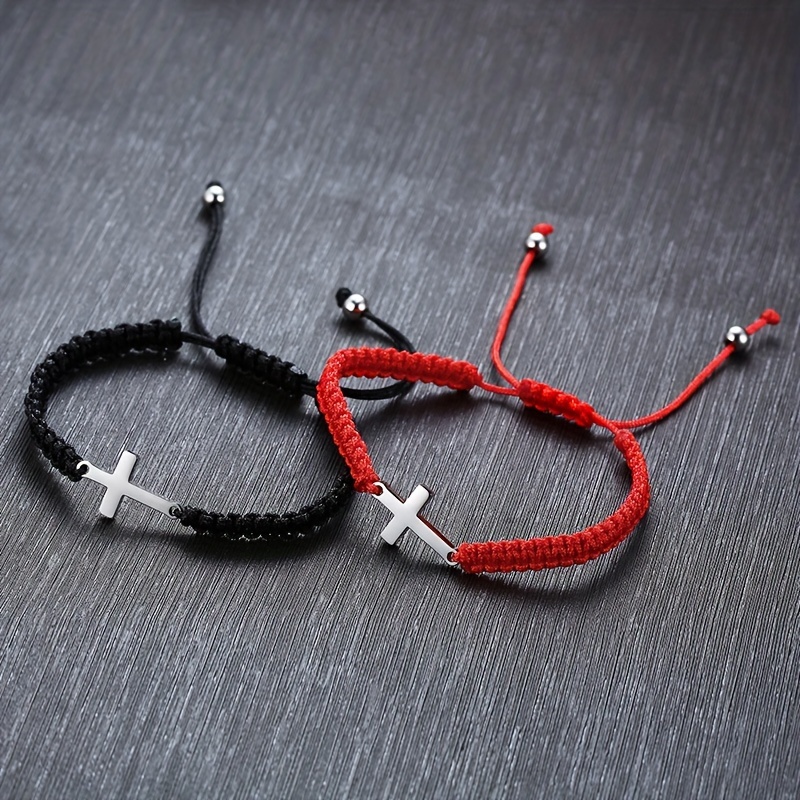 Braided Rope Bracelet Stainless Steel Pattern Cross - Temu