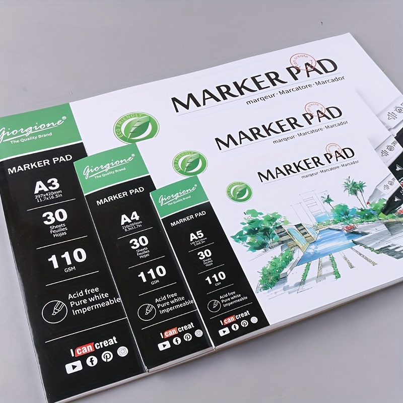 Marker Pad- Spiral Sketchbook with Thick Bleedproof Smooth Coated Art Paper, 120 GSM Sketching, Coloring, Drawing Paper Pad for Markers | 8.3 x 11.7