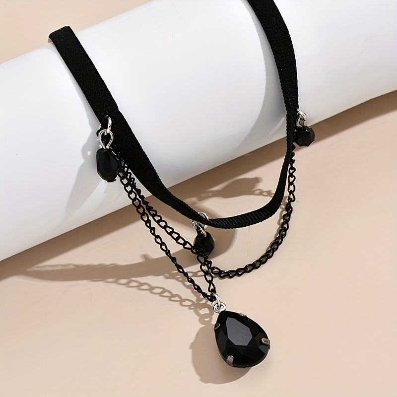 Water Drop Shape Faux Crystal Pendant Anklet, Gothic Style