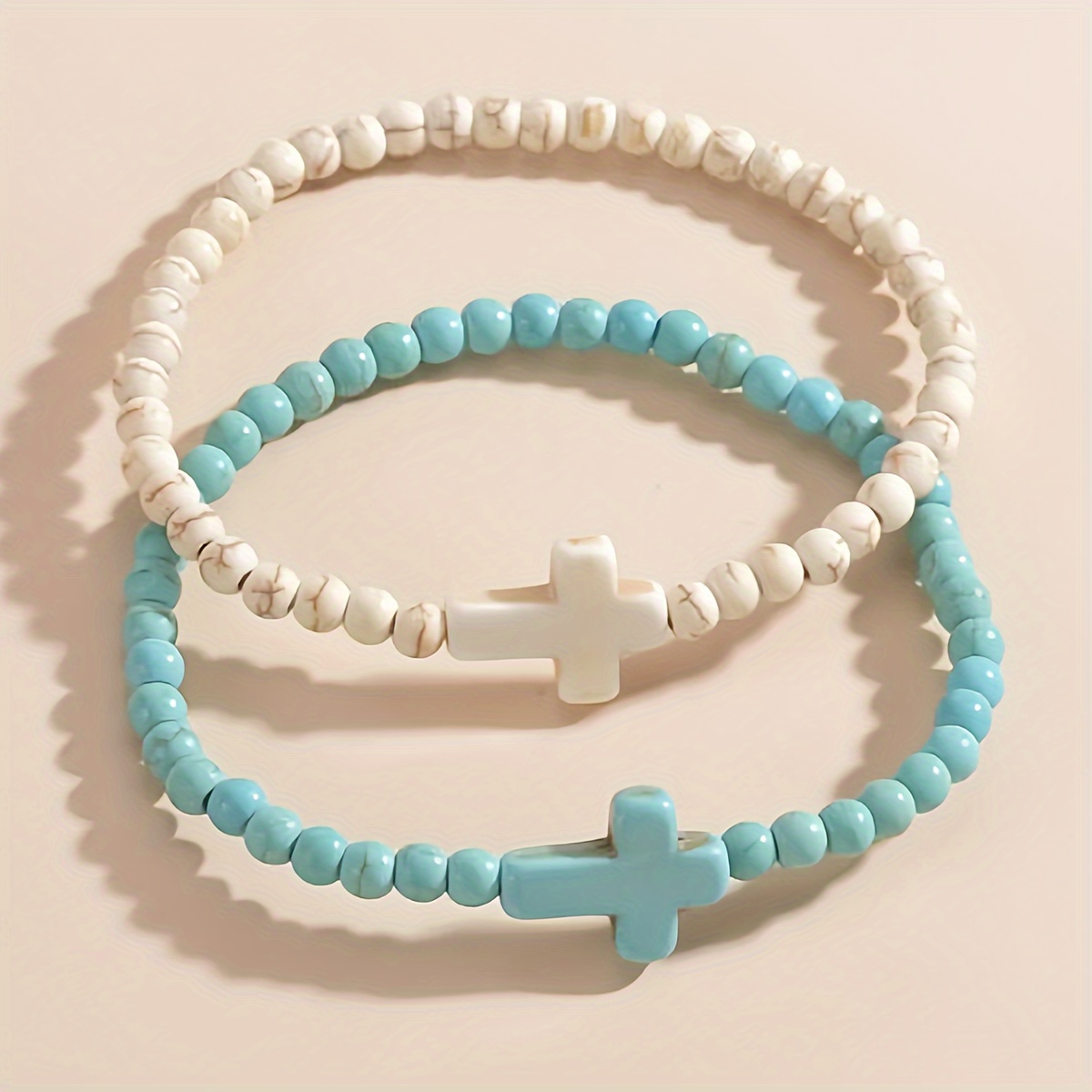 2pcs Pine Turquoise Couple' Matching Bracelets - Minimalist Beads, No Plating For &, Valentine' Day Gifts, Music Festival, Wear