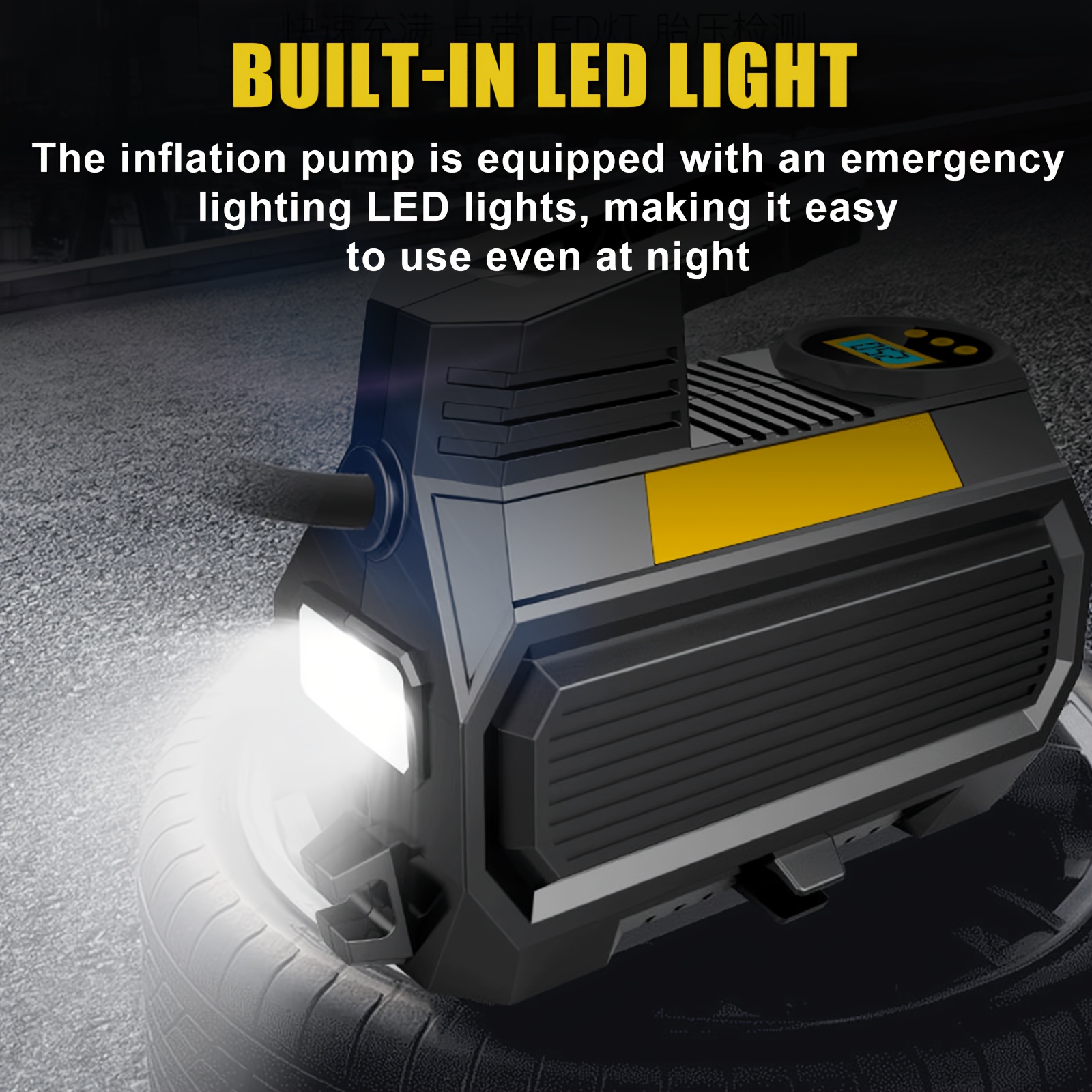 Portable Car Tire Inflator Air Compressor 12V 150PS Auto Pump LED Light