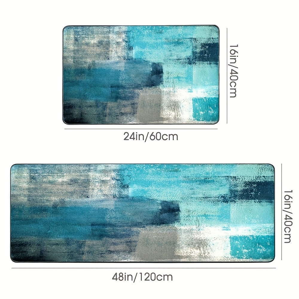 Modern Abstract Kitchen Mats for Floor, Blue Green Turquoise Teal