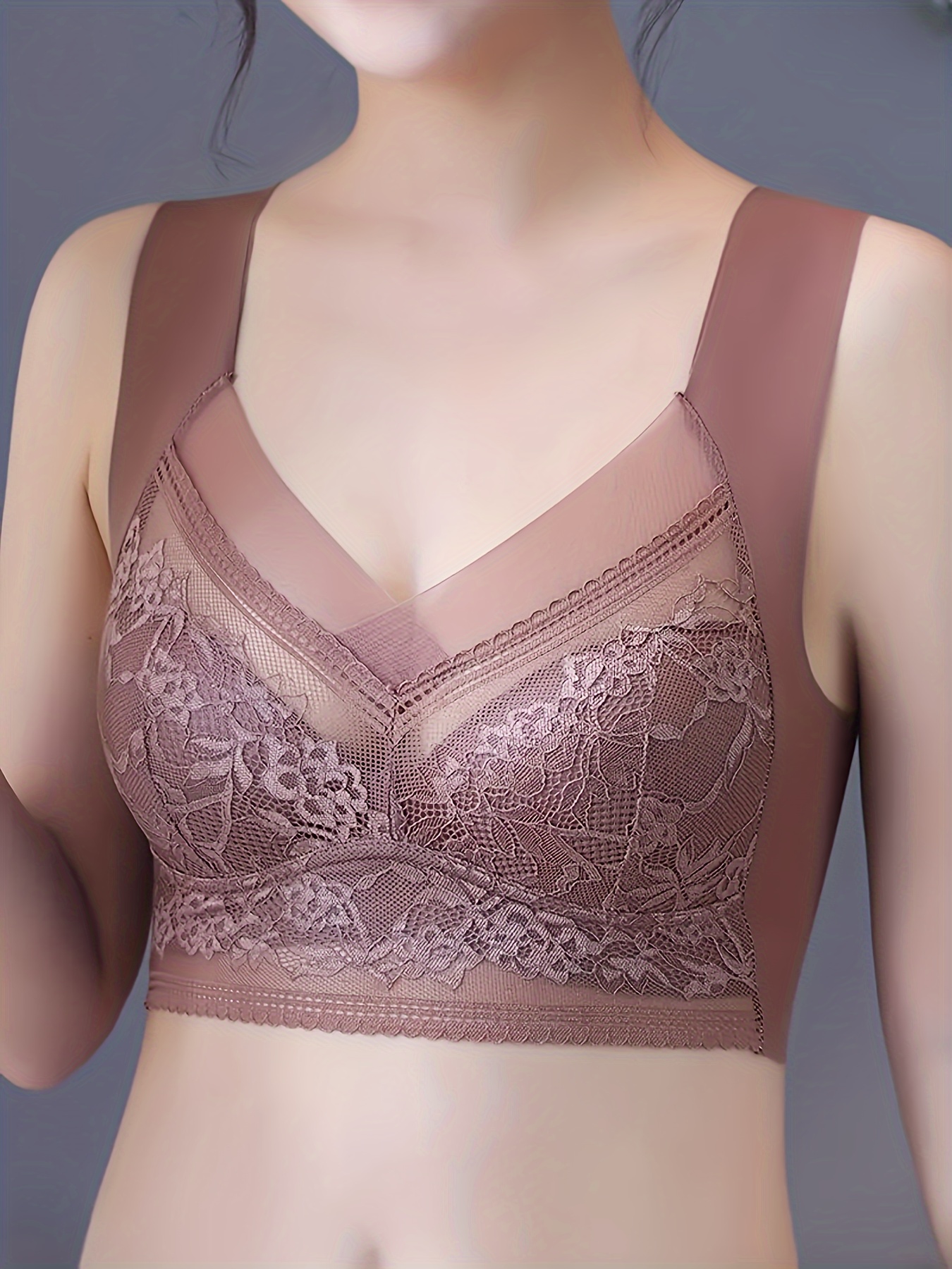 Contrast Lace Wireless Bras Comfy Breathable Push Bra - Temu