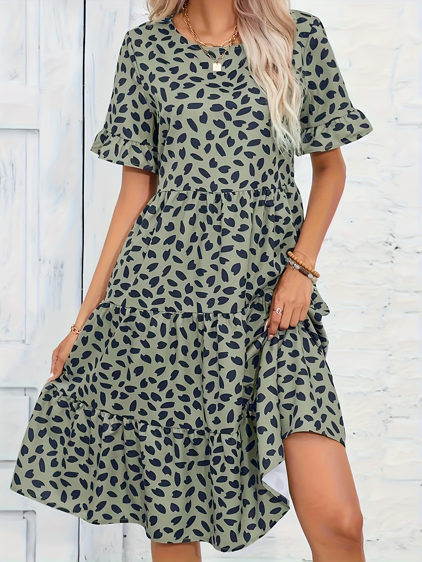 P & Rose Glamorous Statement Leaf Printed Dress