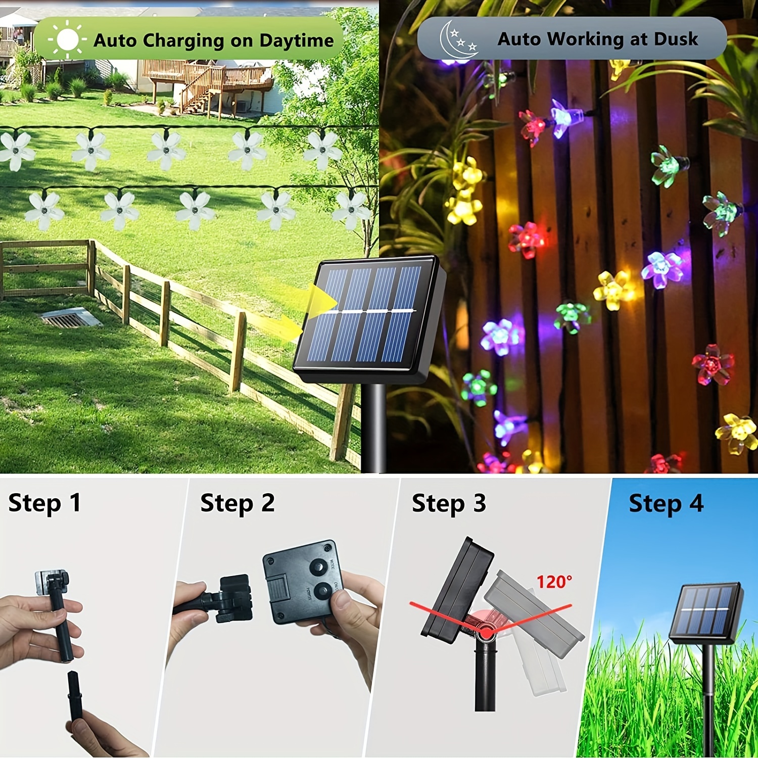1pc 16 4ft 5m 20led solar led cherry blossoms fairy lights string waterproof outdoor lamp for christmas holiday party decoration included 2m wire halloween christmas decorations details 3