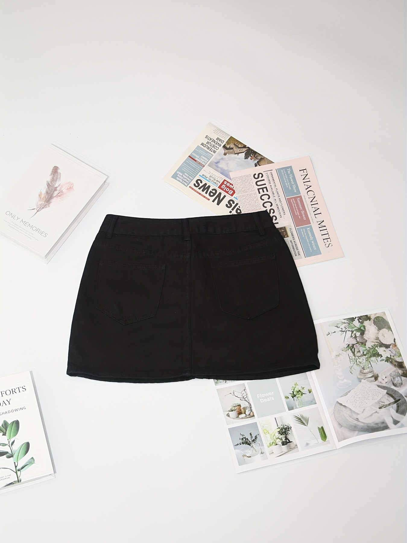 Denim Mini Skirt with Pockets and Side Slit