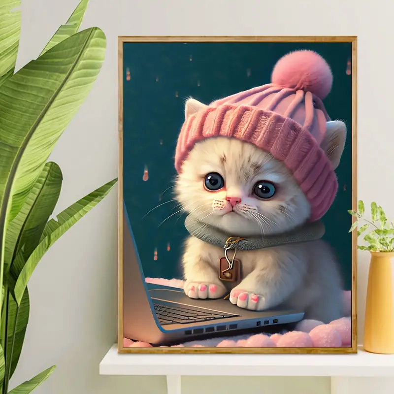 Work Little Cat Cute Winter Animal Diamond Painting - Temu