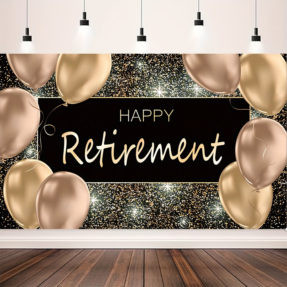 Happy Retirement Party Decorations, Extra Large Fabric Black and Gold Happy Reti