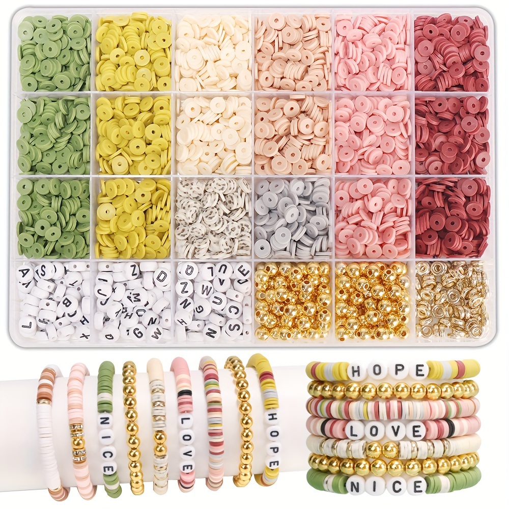 Boho Clay Beads Bracelet Kit Friendship Bracelet Making Kit for Women  Golden Beads Pink White Clay Beads for DIYJewelry Making