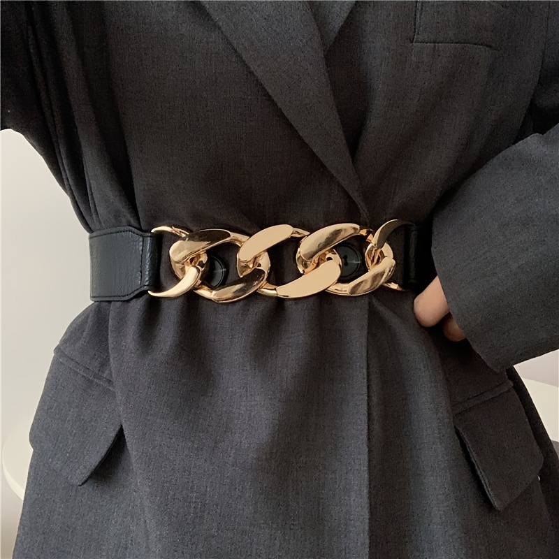 Women's Chain Decor Belt Elastic Metal Belt Casual Stylish Waist Belt  Suitable For Coat Dress Ladies Commute Dating Every Day Purposes