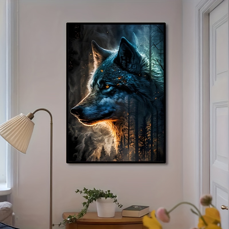 Diy5d Artificial Diamond Painting Set Forest Wolf Suitable - Temu