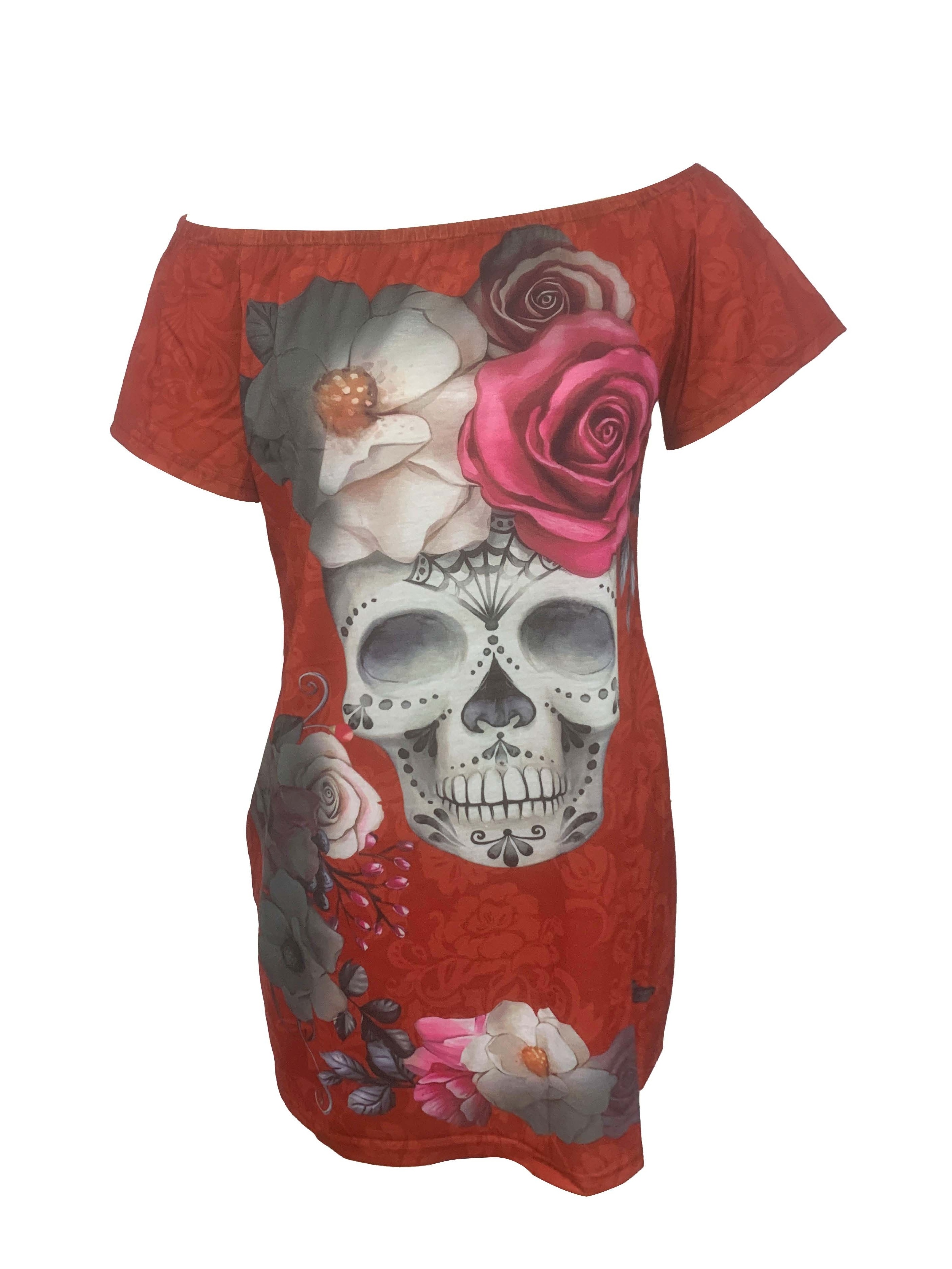 Womens Skull T Shirt Sugar Skull Print Womens T-shirt Gothic 