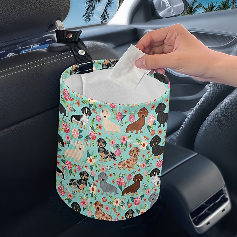 Cute Floral Dachshund Printed Car Trash Bag Car Hanging - Temu