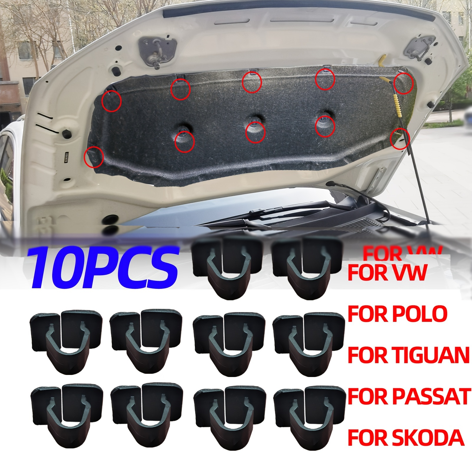 10pcs Car Hood Bonnet Insulation Clips Rivet Retainer 1H5863849A01C For VW  Polo Tiguan Passat B5 B6 SEAT Leon 2 Skoda Octavia 2