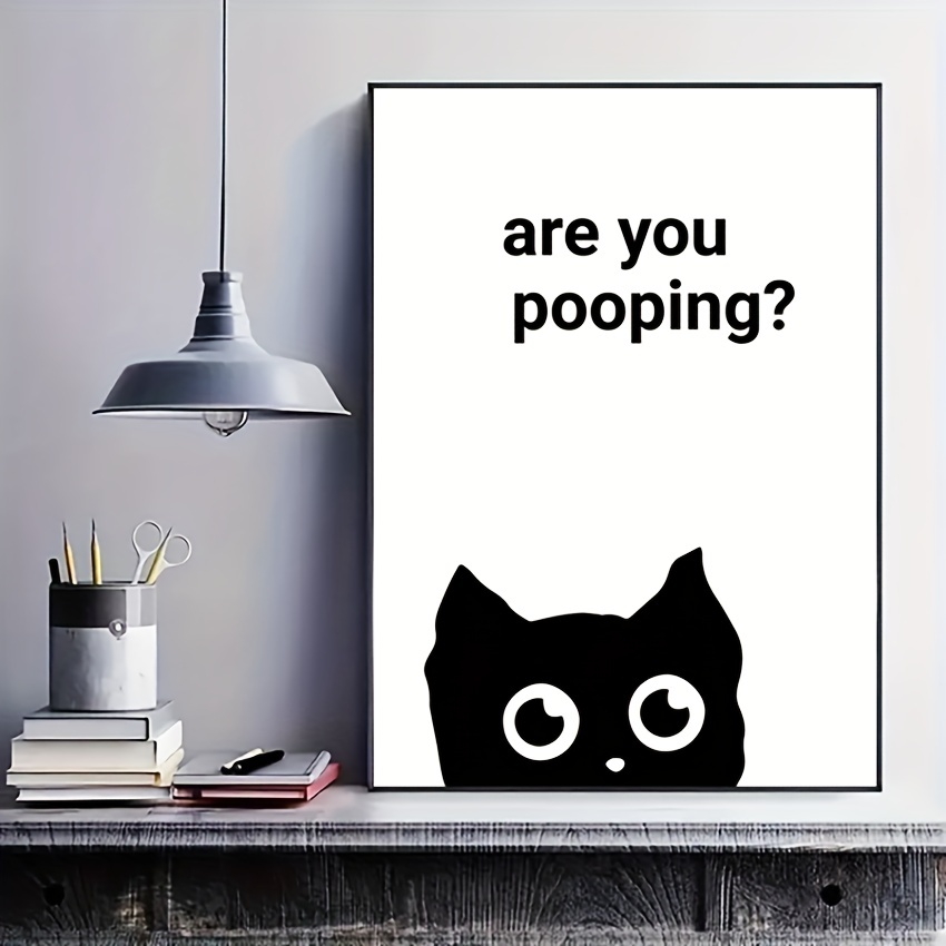 Canvas Poster Modern Art Black Cat Pooping Wall Decoration - Temu