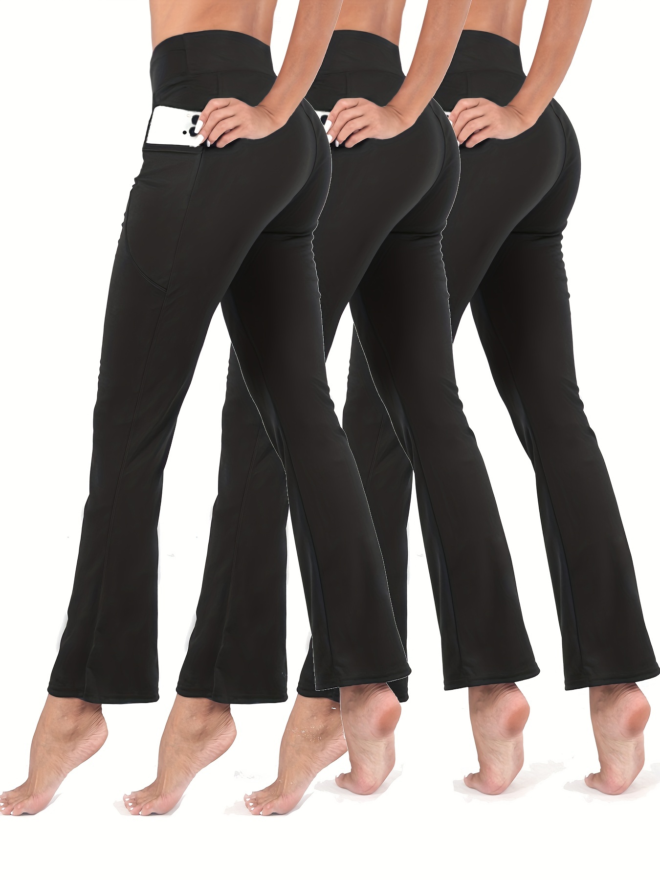 Women Bootcut Yoga Pants Pockets Solid Color High Waisted - Temu Canada