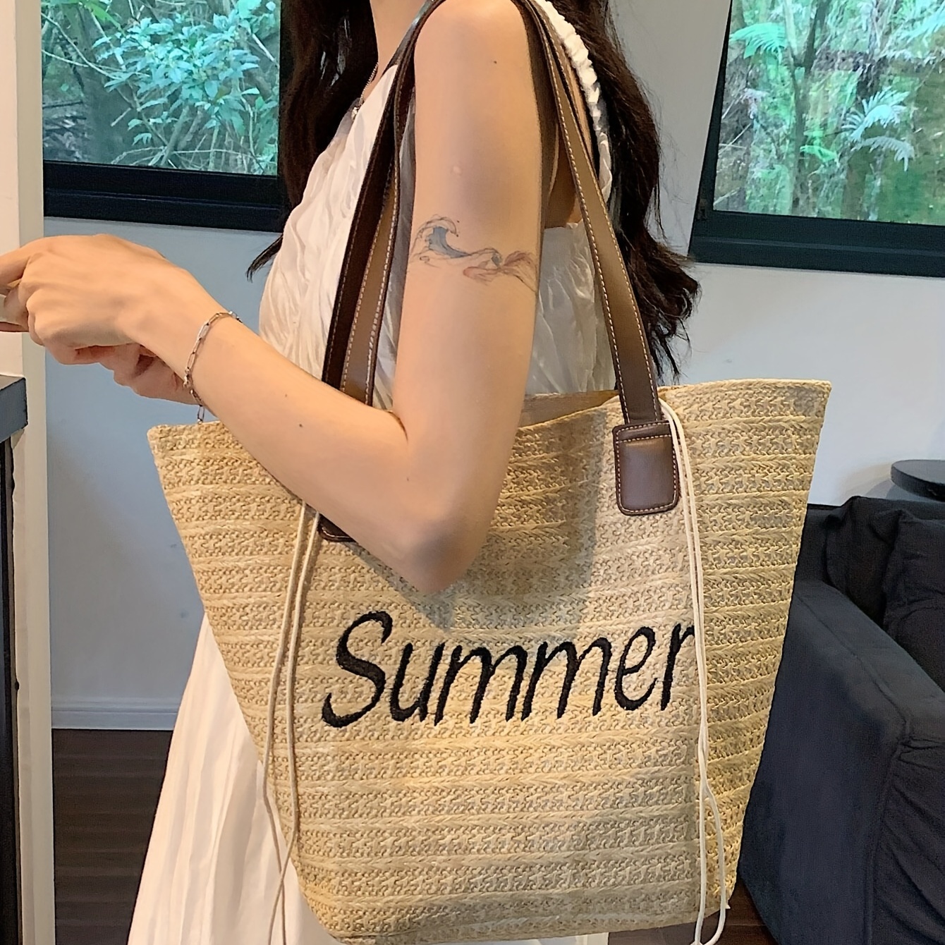 Casual Woven Beach Straw Handbags Designer Women Shopper Vacation Shoulder  Bag