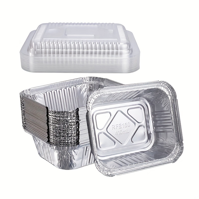 50pcs Disposable Aluminium Foil Food Container Trays with Lid