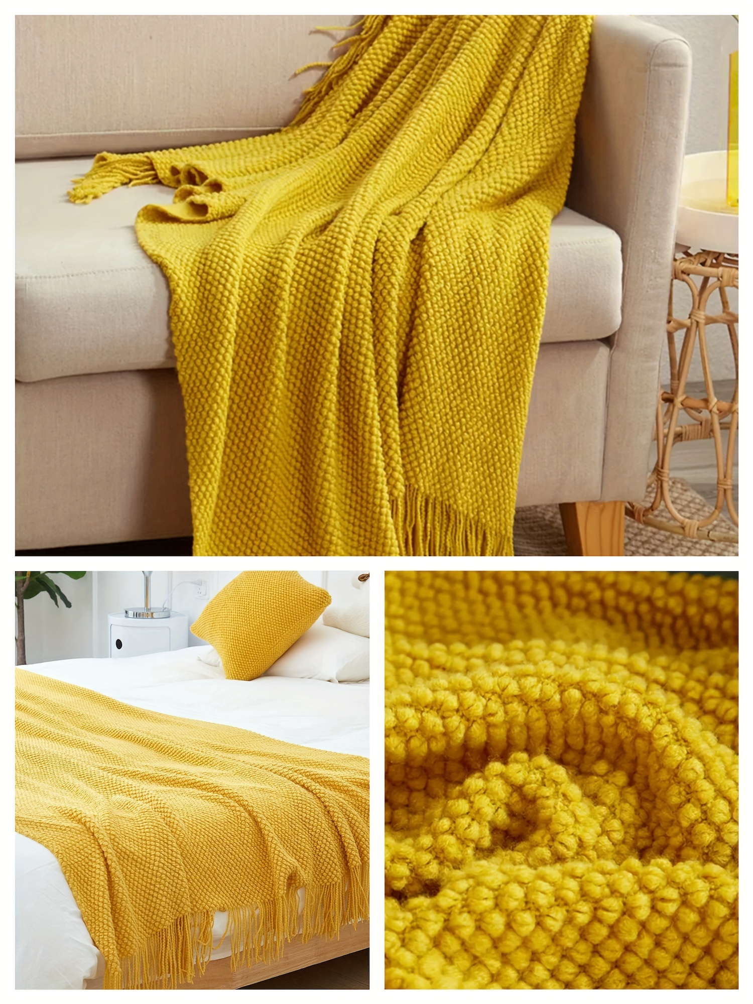 1pc knitted throw blanket with tassels bubble textured lightweight throw blanket for couch bed sofa home decor details 2