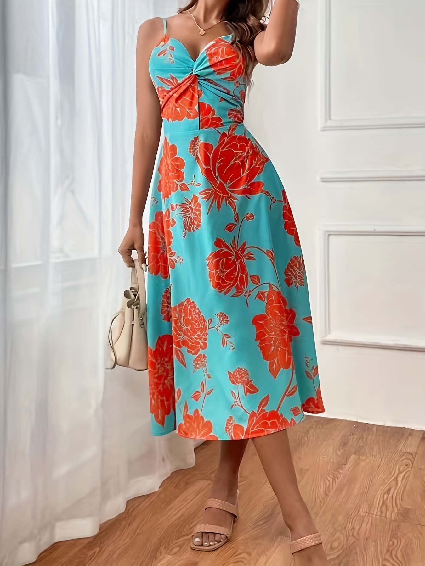 Floral Print Tiered Cami Dress Loose Vacation Casual Dress - Temu